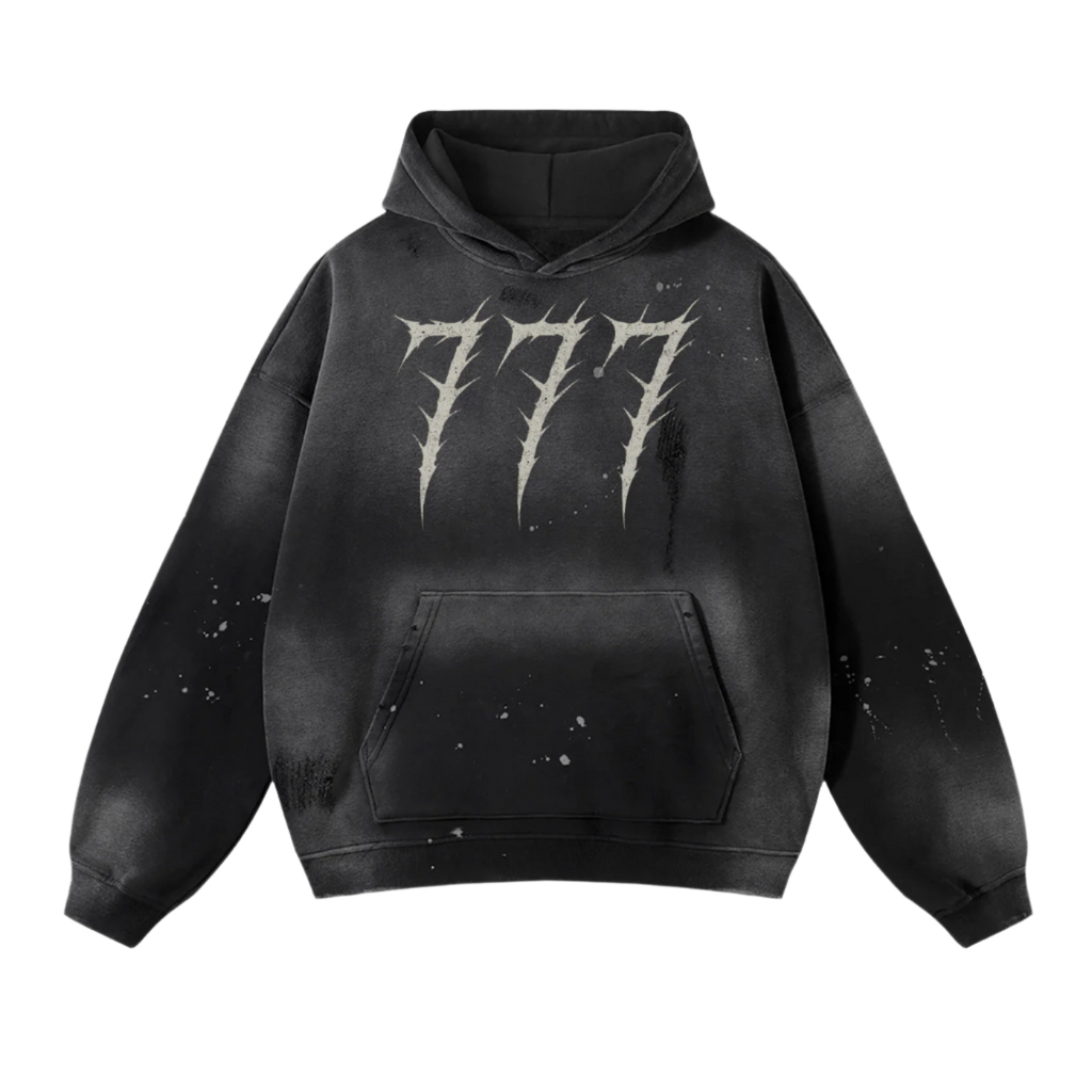 777 The Lamb Vintage Wash Frayed Fleece Hoodie - 360 GSM